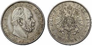2 Mark Royaume de Prusse (1701-1918) Argent Wilhelm I, German Emperor (1797-1888)