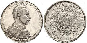 2 Mark Royaume de Prusse (1701-1918) Argent Wilhelm II, German Emperor (1859-1941)