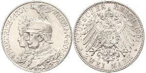 2 Mark Royaume de Prusse (1701-1918) Argent Wilhelm II, German Emperor (1859-1941)