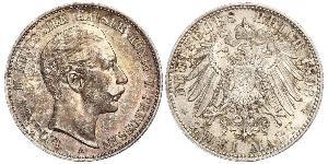 2 Mark Royaume de Prusse (1701-1918) Argent Wilhelm II, German Emperor (1859-1941)