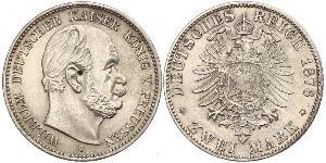 2 Mark Royaume de Prusse (1701-1918) Argent Wilhelm I, German Emperor (1797-1888)