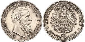 2 Mark Royaume de Prusse (1701-1918) Argent Frédéric III (Empire allemand) (1831-1888)