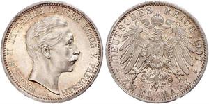 2 Mark Royaume de Prusse (1701-1918) Argent Wilhelm II, German Emperor (1859-1941)