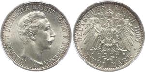 2 Mark Royaume de Prusse (1701-1918) Argent Wilhelm II, German Emperor (1859-1941)