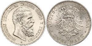 2 Mark Royaume de Prusse (1701-1918) Argent Frédéric III (Empire allemand) (1831-1888)