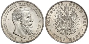 2 Mark Royaume de Prusse (1701-1918) Argent Frédéric III (Empire allemand) (1831-1888)