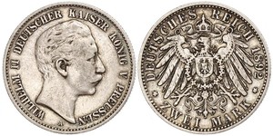 2 Mark Royaume de Prusse (1701-1918) Argent Wilhelm II, German Emperor (1859-1941)