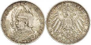 2 Mark Royaume de Prusse (1701-1918) Argent Wilhelm II, German Emperor (1859-1941)