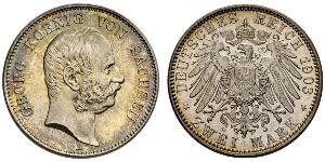 2 Mark Royaume de Saxe (1806 - 1918) Argent Georges Ier de Saxe