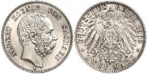 2 Mark Royaume de Saxe (1806 - 1918) Argent Albert de Saxe