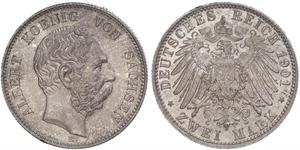 2 Mark Royaume de Saxe (1806 - 1918) Argent Albert de Saxe
