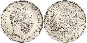 2 Mark Royaume de Saxe (1806 - 1918) Argent Albert de Saxe