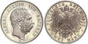2 Mark Royaume de Saxe (1806 - 1918) Argent Albert de Saxe