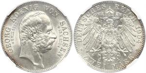 2 Mark Royaume de Saxe (1806 - 1918) Argent Georges Ier de Saxe