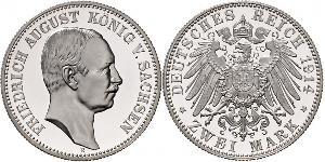 2 Mark Royaume de Saxe (1806 - 1918) Argent Frédéric-Auguste III de Saxe (1865-1932)