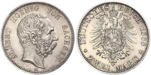 2 Mark Royaume de Saxe (1806 - 1918) Argent Albert de Saxe