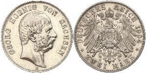 2 Mark Royaume de Saxe (1806 - 1918) Argent Georges Ier de Saxe