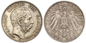 2 Mark Royaume de Saxe (1806 - 1918) Argent Albert de Saxe