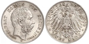 2 Mark Royaume de Saxe (1806 - 1918) Argent Albert de Saxe