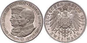 2 Mark Royaume de Saxe (1806 - 1918) Argent Frédéric-Auguste III de Saxe (1865-1932)
