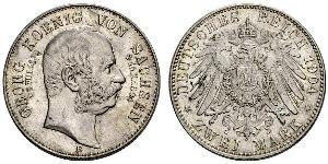 2 Mark Royaume de Saxe (1806 - 1918) Argent Georges Ier de Saxe