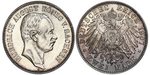 2 Mark Royaume de Saxe (1806 - 1918) Argent Frédéric-Auguste III de Saxe (1865-1932)