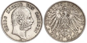 2 Mark Royaume de Saxe (1806 - 1918) Argent Georges Ier de Saxe