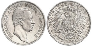 2 Mark Royaume de Saxe (1806 - 1918) Argent Frédéric-Auguste III de Saxe (1865-1932)