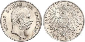 2 Mark Royaume de Saxe (1806 - 1918) Argent Georges Ier de Saxe
