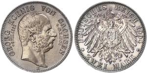 2 Mark Royaume de Saxe (1806 - 1918) Argent Georges Ier de Saxe