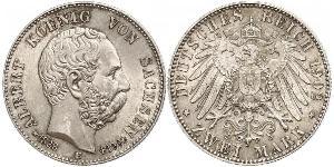 2 Mark Royaume de Saxe (1806 - 1918) Argent Albert de Saxe