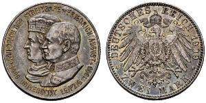 2 Mark Royaume de Saxe (1806 - 1918) Argent Frédéric-Auguste III de Saxe (1865-1932)