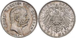 2 Mark Royaume de Saxe (1806 - 1918) Argent Georges Ier de Saxe
