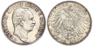 2 Mark Royaume de Saxe (1806 - 1918) Argent Frédéric-Auguste III de Saxe (1865-1932)