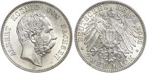 2 Mark Royaume de Saxe (1806 - 1918) Argent Albert de Saxe