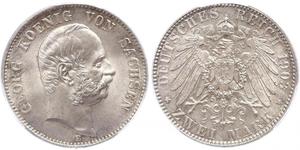 2 Mark Royaume de Saxe (1806 - 1918) Argent Georges Ier de Saxe