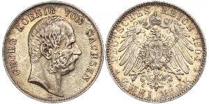 2 Mark Royaume de Saxe (1806 - 1918) Argent Georges Ier de Saxe