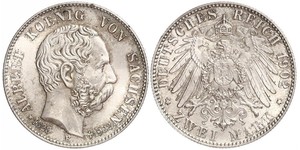 2 Mark Royaume de Saxe (1806 - 1918) Argent Albert de Saxe