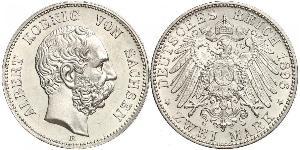 2 Mark Royaume de Saxe (1806 - 1918) Argent Albert de Saxe