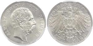 2 Mark Royaume de Saxe (1806 - 1918) Argent Albert de Saxe
