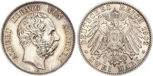 2 Mark Royaume de Saxe (1806 - 1918) Argent Albert de Saxe