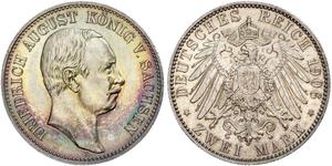 2 Mark Royaume de Saxe (1806 - 1918) Argent Frédéric-Auguste III de Saxe (1865-1932)