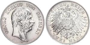 2 Mark Royaume de Saxe (1806 - 1918) Argent Georges Ier de Saxe