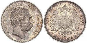 2 Mark Royaume de Saxe (1806 - 1918) Argent Albert de Saxe