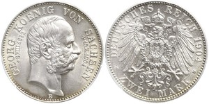 2 Mark Royaume de Saxe (1806 - 1918) Argent Georges Ier de Saxe