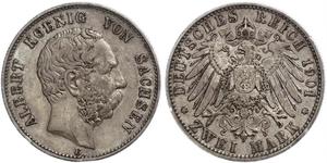 2 Mark Royaume de Saxe (1806 - 1918) Argent Albert de Saxe