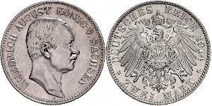 2 Mark Royaume de Saxe (1806 - 1918) Argent Frédéric-Auguste III de Saxe (1865-1932)