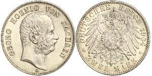 2 Mark Royaume de Saxe (1806 - 1918) Argent Georges Ier de Saxe