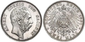 2 Mark Royaume de Saxe (1806 - 1918) Argent Albert de Saxe