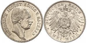 2 Mark Royaume de Saxe (1806 - 1918) Argent Frédéric-Auguste III de Saxe (1865-1932)